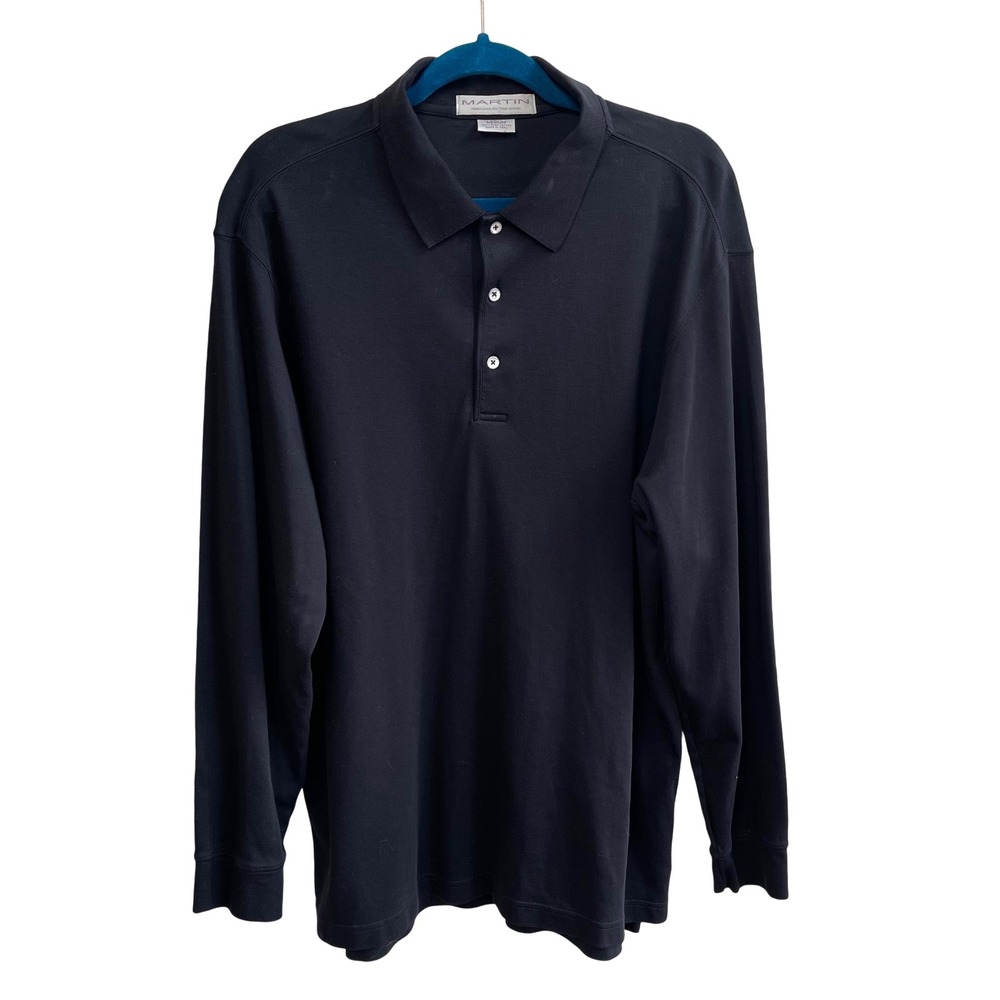 Martin Polo Shirt Mens Med Black Old Money Pima Cotton Long Sleeve Golf Classic
